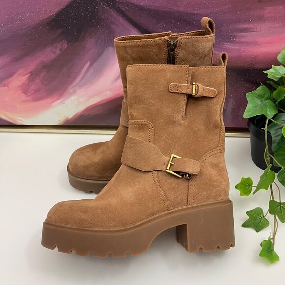 Michael Kors Womens Perry Brown Suede‎ Leather Platform Moto Boots size 8 - Picture 5 of 10